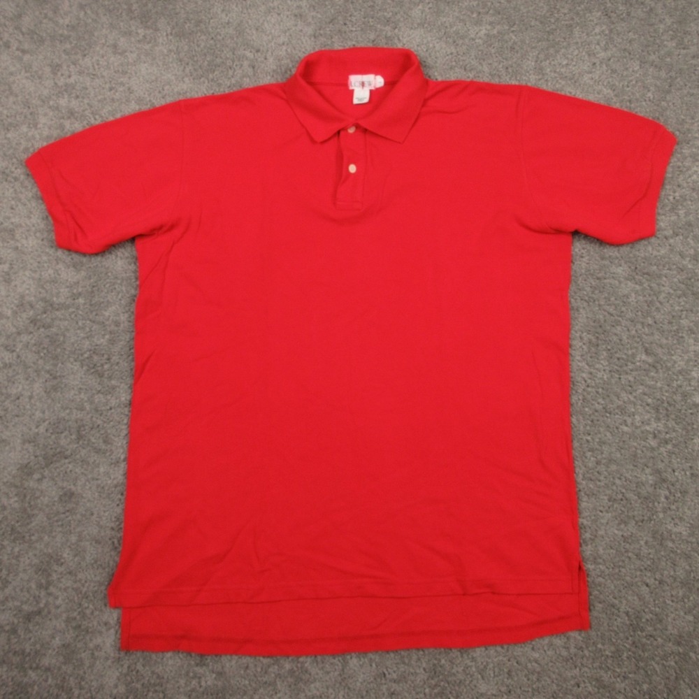 J Crew Polo Shirt Mens Large Red Solid Pique Knit Oarsman Preppy Golf Tennis EUC